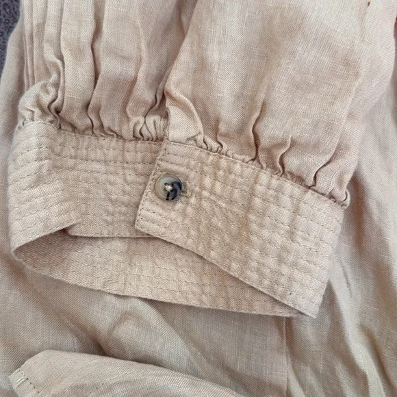 Scotch & Soda Maison Scotch XL tie-front button top puff sleeve tan linen blend - Picture 7 of 8